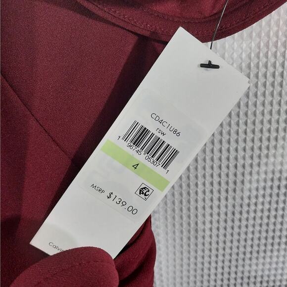 NWT@$139! CALVIN KLEIN! BURGUNDY 1 PC BELTED, PUFF SLEEVE JUMPSUIT, ONESIE! SZ 4 - Picture 8 of 12